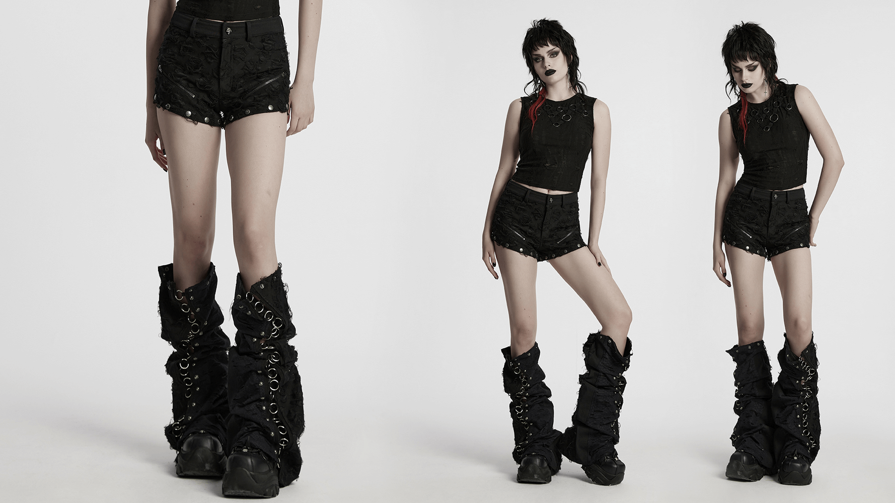 Tattered Punk Pants with Rose Detail and Split Legs