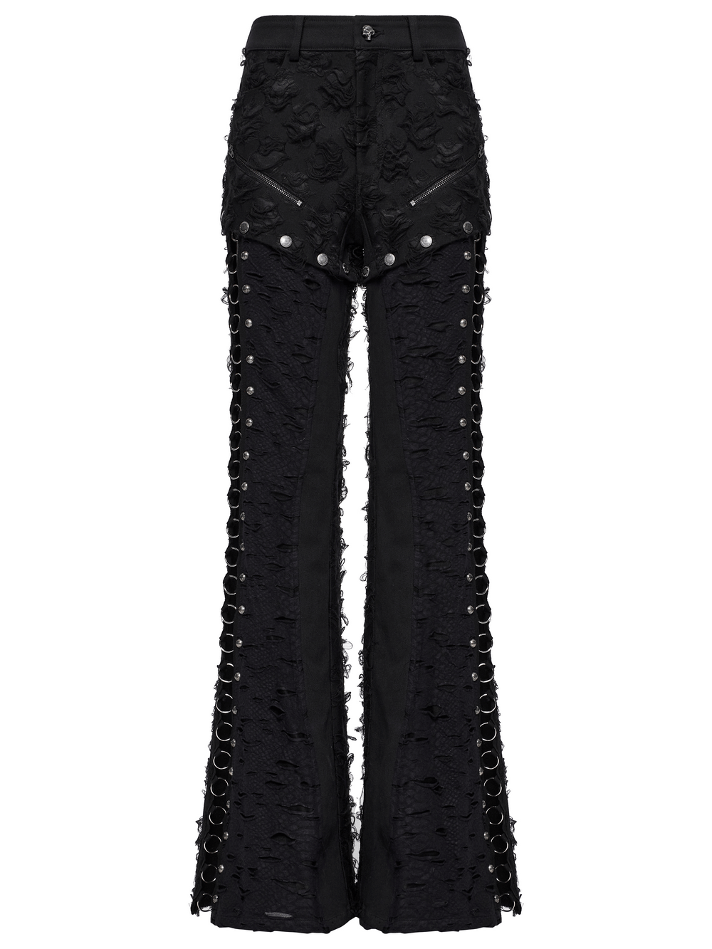 Tattered Punk Pants with Rose Detail and Split Legs