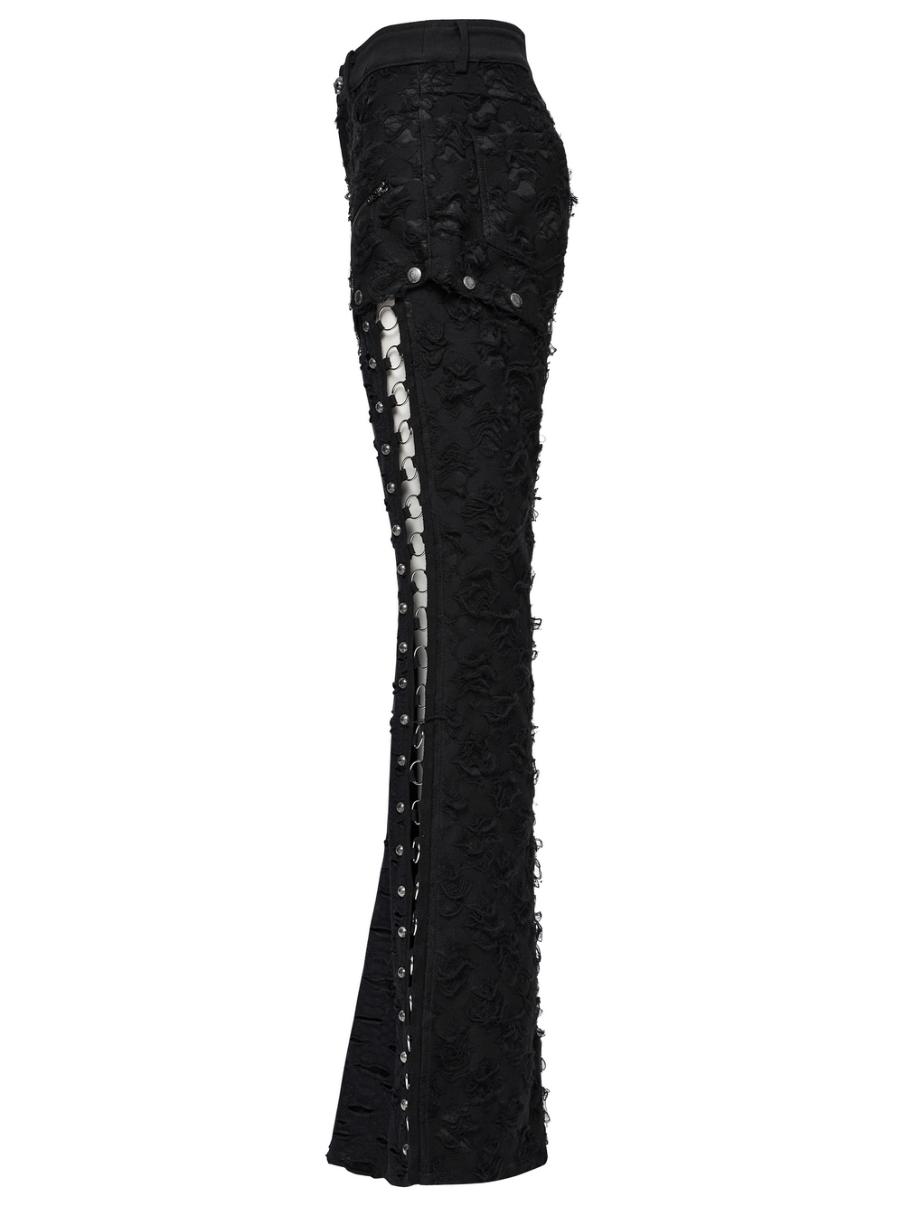 Tattered Punk Pants with Rose Detail and Split Legs