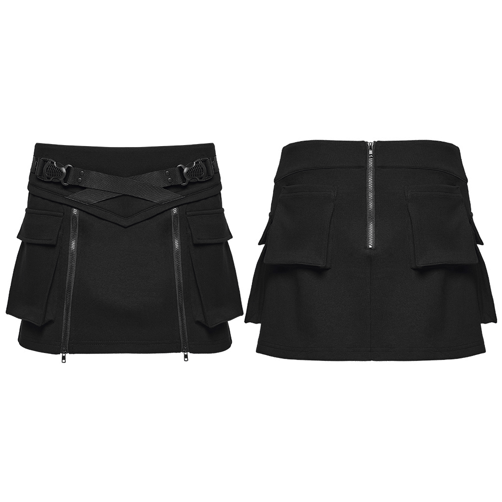 Techwear Punk Skirt with Functional Pockets and Zippers