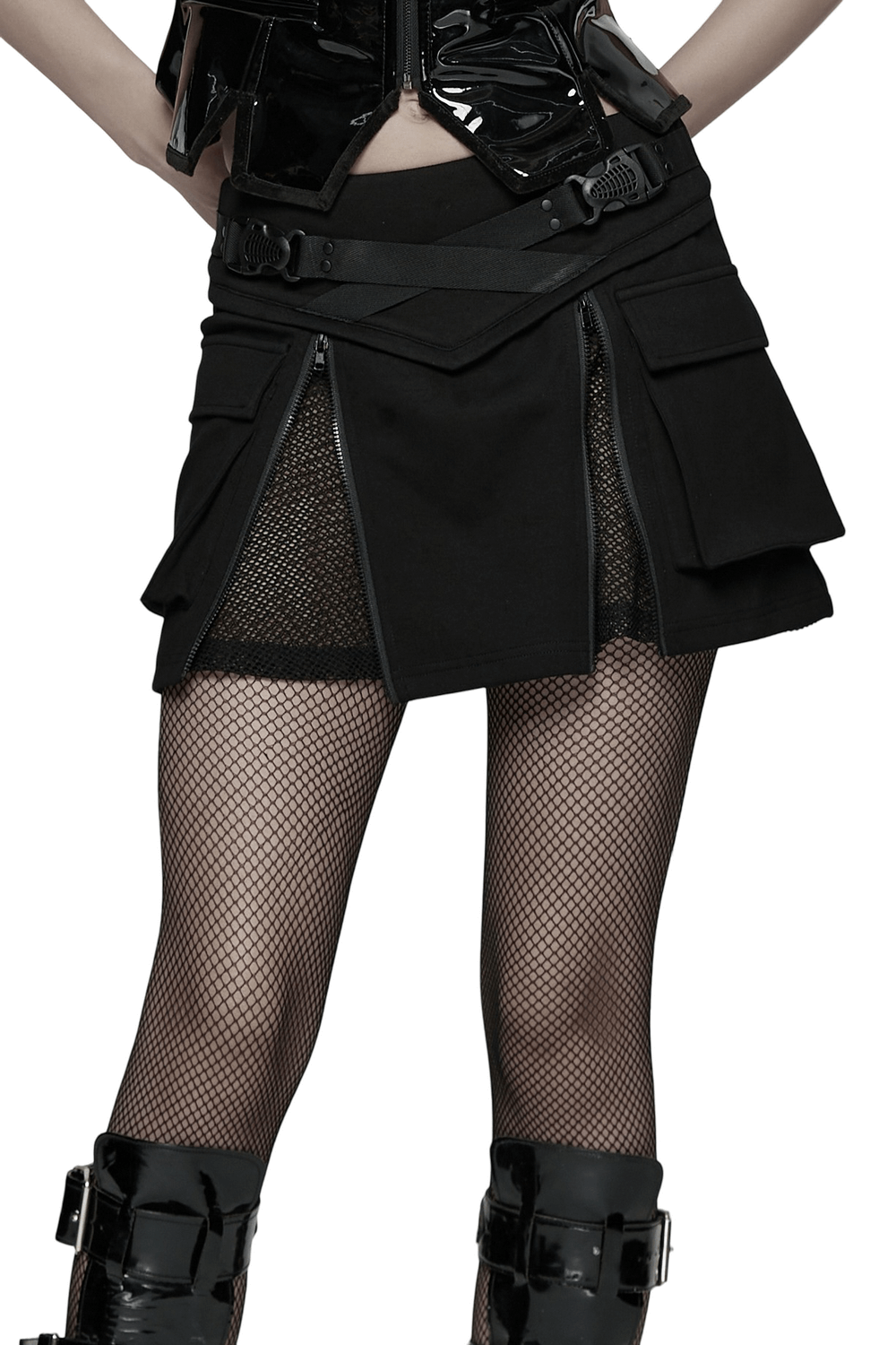 Techwear Punk Skirt with Functional Pockets and Zippers