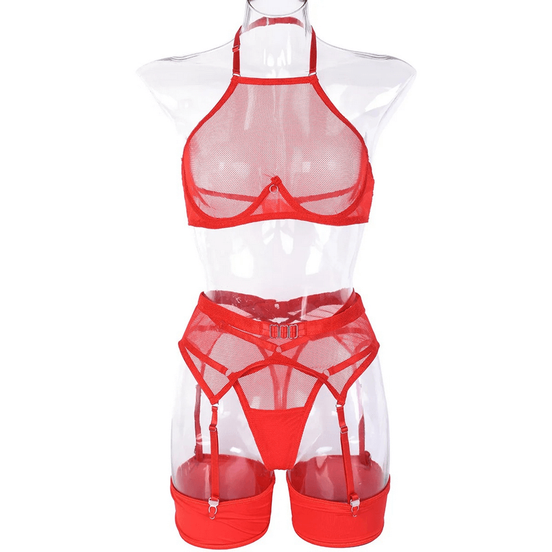 Transparent Mesh Lingerie With Bra And Panties / Women's Exotic 4-Piece Underwear Set - EVE's SECRETS