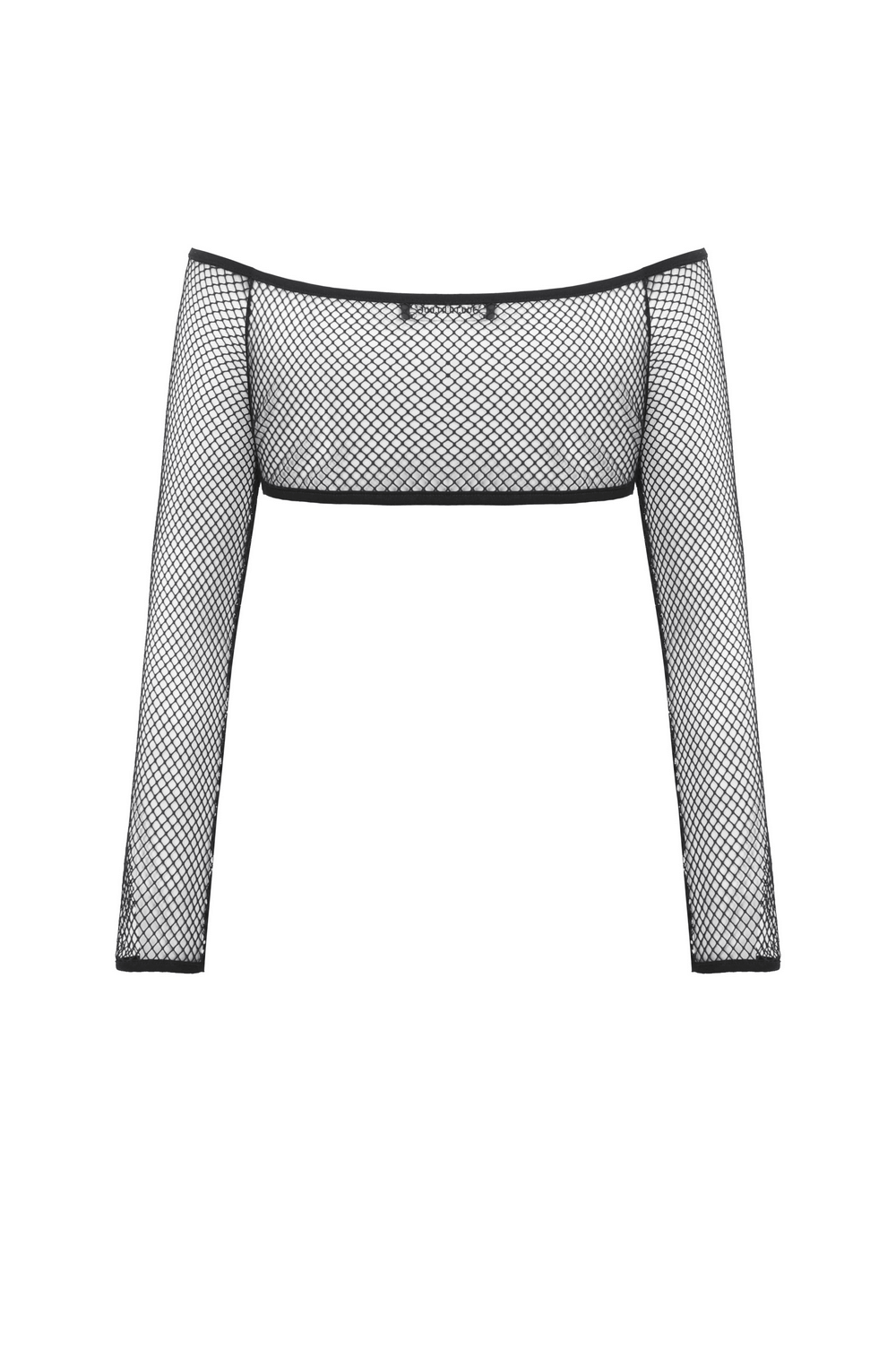 Trendy Black Long-Sleeve Fishnet Top with Buckles