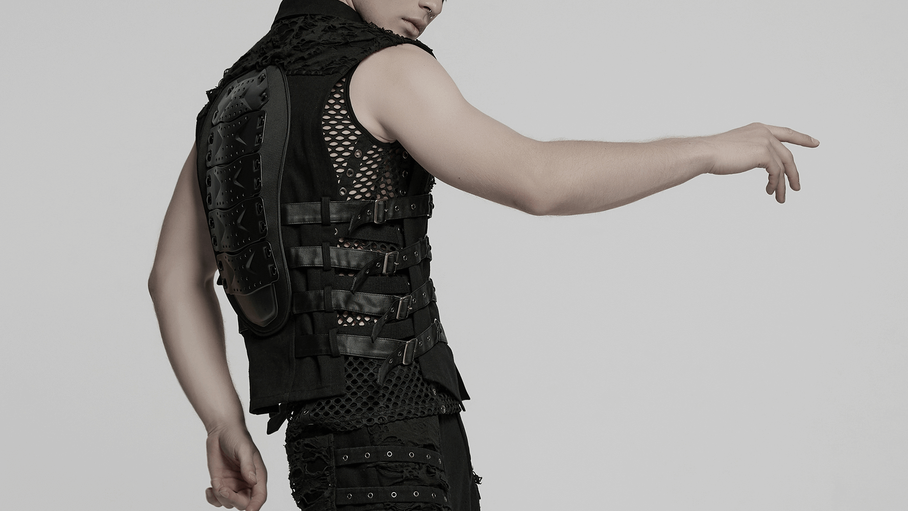 Trendy Cyberpunk Black Vest with Armored Back Panel