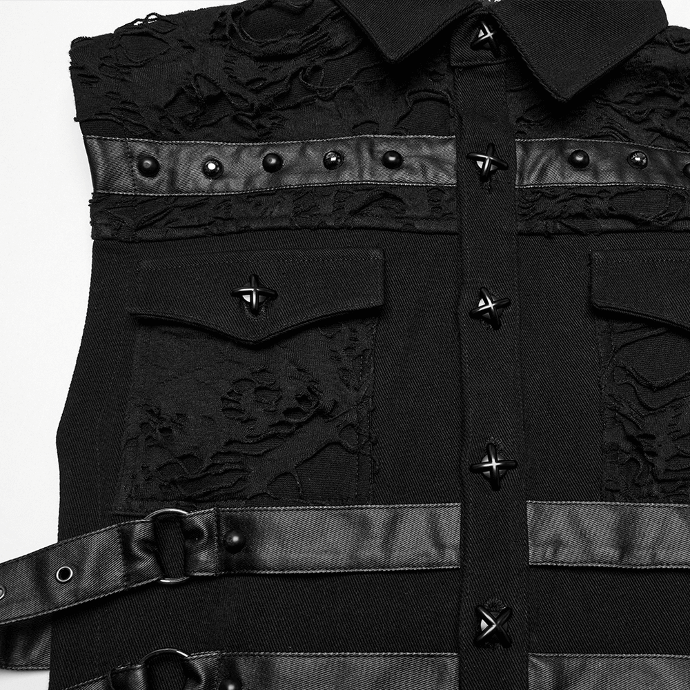 Trendy Cyberpunk Black Vest with Armored Back Panel