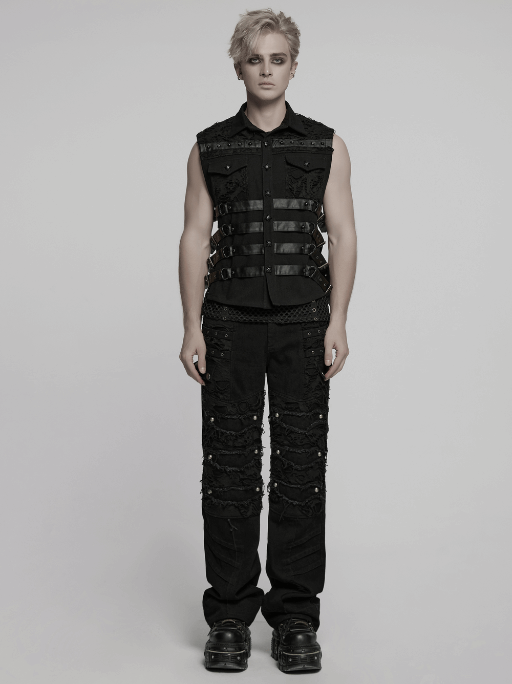 Trendy Cyberpunk Black Vest with Armored Back Panel