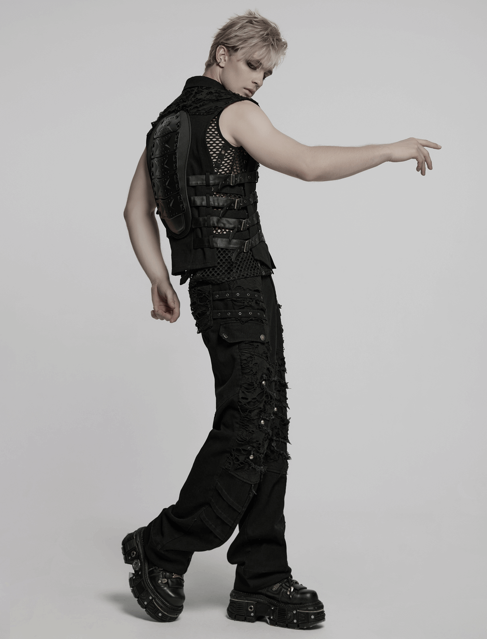 Trendy Cyberpunk Black Vest with Armored Back Panel