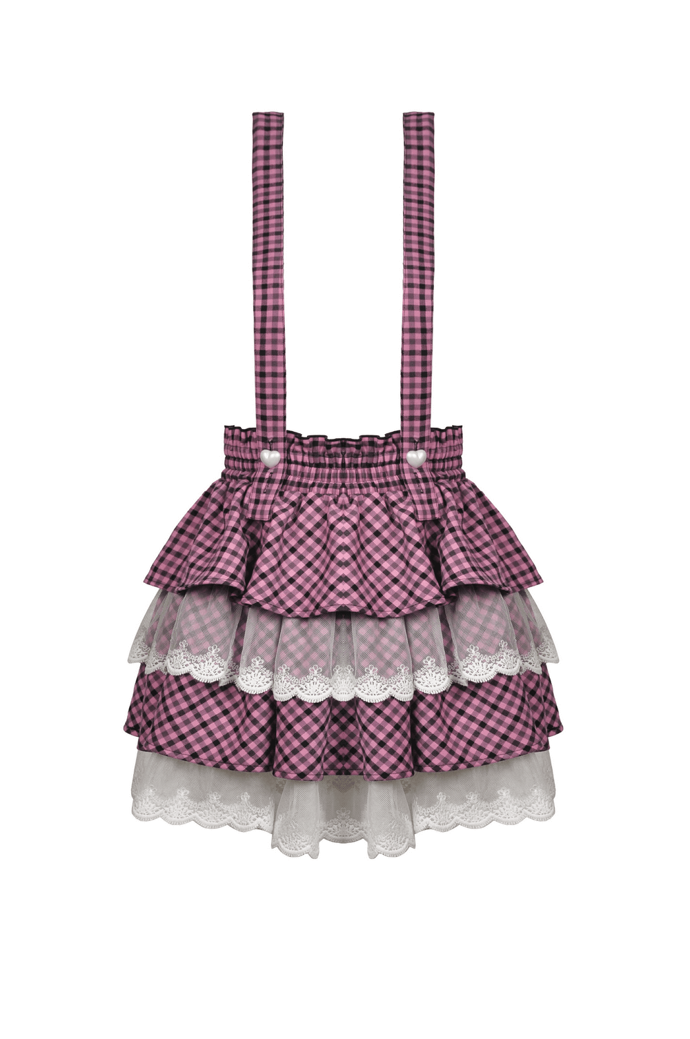 Trendy Pink Kawaii Pleated Skirt with Delicate Lace Details