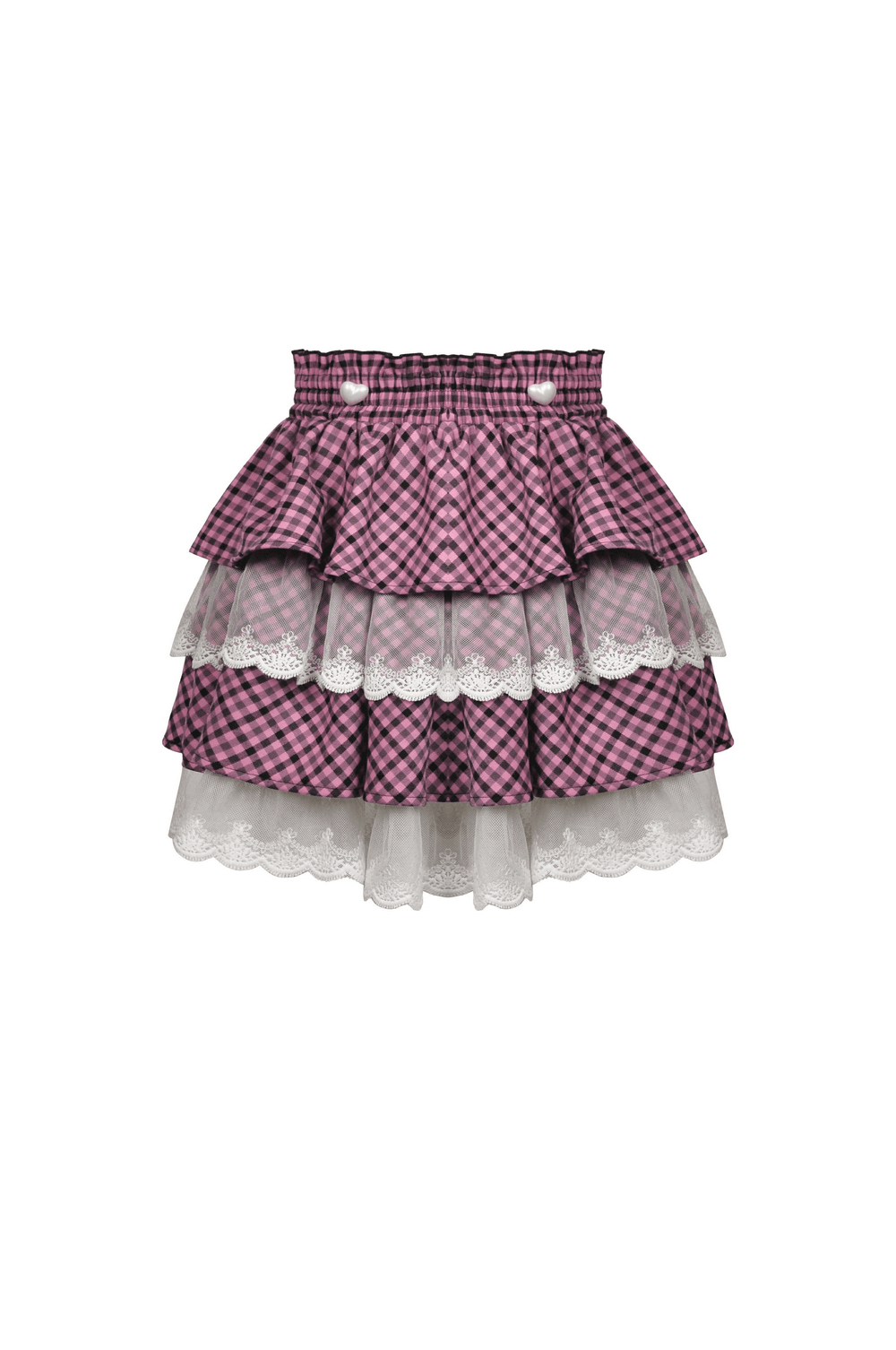 Trendy Pink Kawaii Pleated Skirt with Delicate Lace Details
