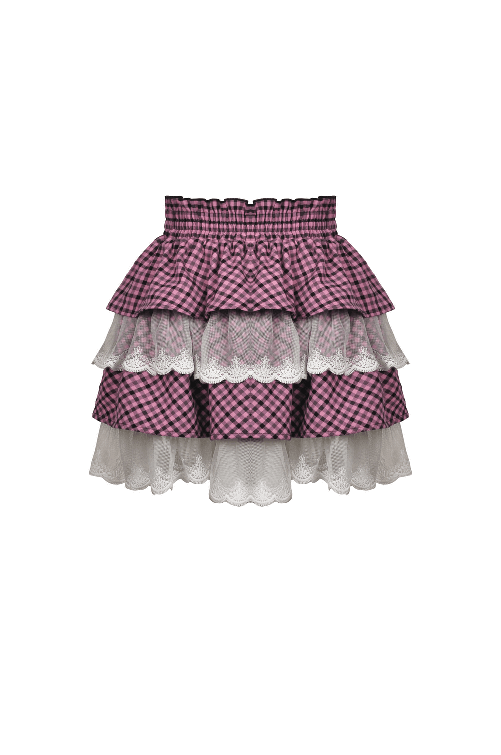 Trendy Pink Kawaii Pleated Skirt with Delicate Lace Details