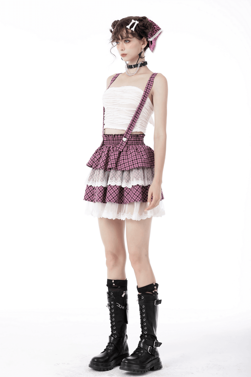 Trendy Pink Kawaii Pleated Skirt with Delicate Lace Details