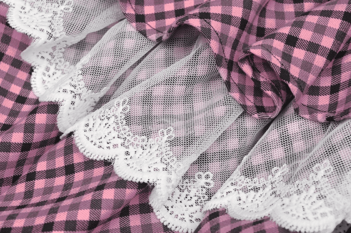 Trendy Pink Kawaii Pleated Skirt with Delicate Lace Details