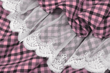 Trendy Pink Kawaii Pleated Skirt with Delicate Lace Details