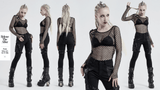 Trendy Punk Mesh Top in Black with Buckle Accents