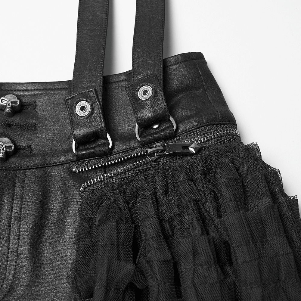 Tulle Layered Skirt Shorts with Punk Studs and Skull Details
