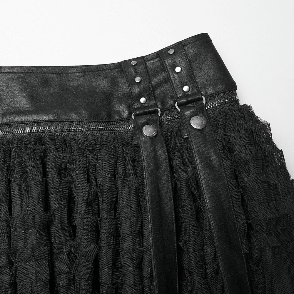 Tulle Layered Skirt Shorts with Punk Studs and Skull Details