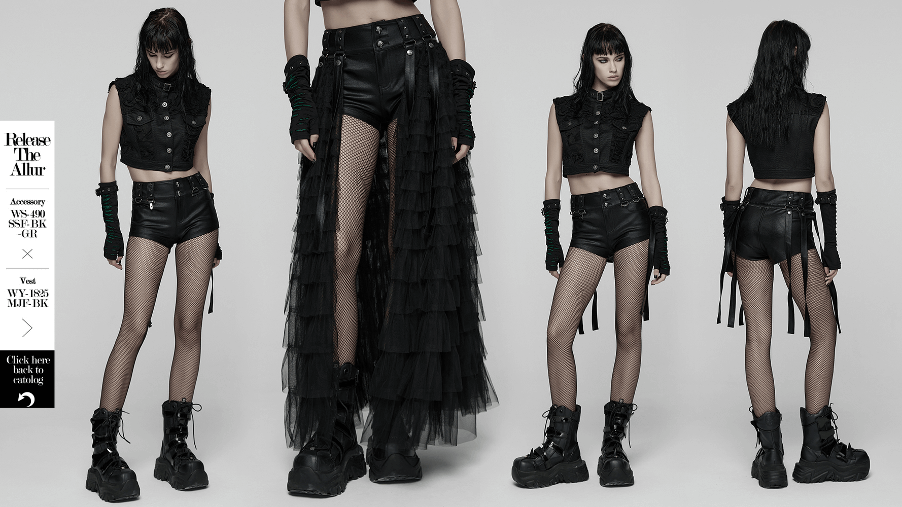 Tulle Layered Skirt Shorts with Punk Studs and Skull Details