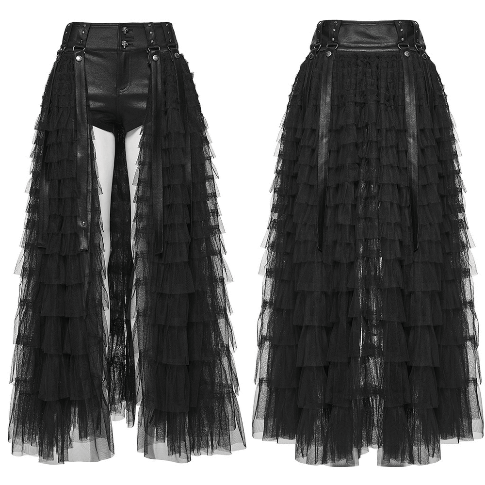 Tulle Layered Skirt Shorts with Punk Studs and Skull Details