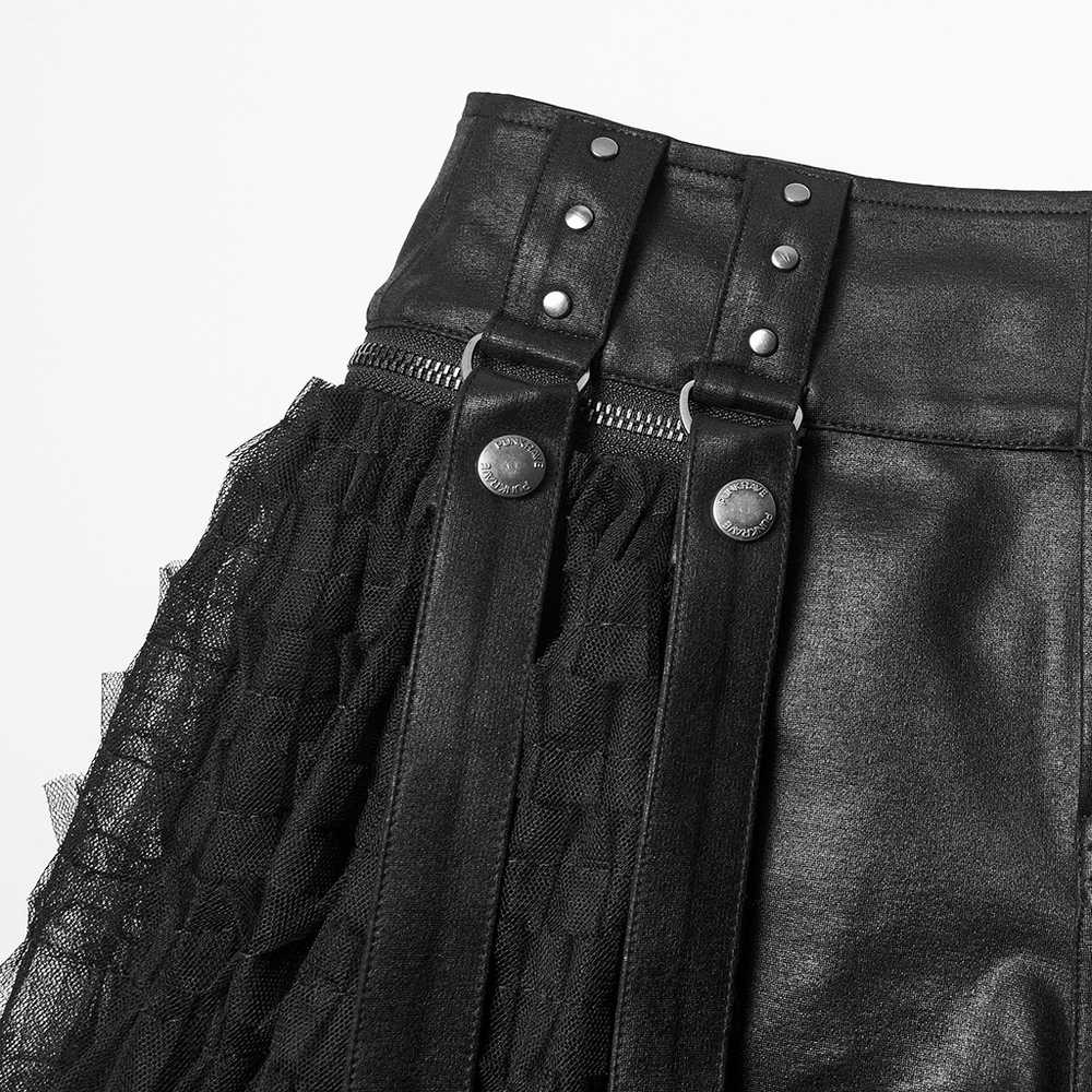 Tulle Layered Skirt Shorts with Punk Studs and Skull Details