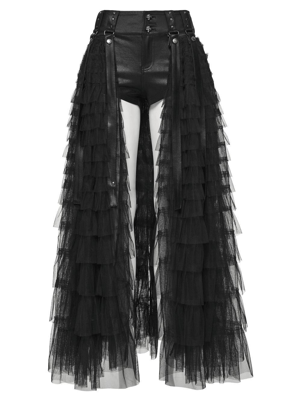 Tulle Layered Skirt Shorts with Punk Studs and Skull Details