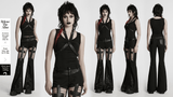 V-neck Tank Top with Faux Leather Straps and Cross Loops