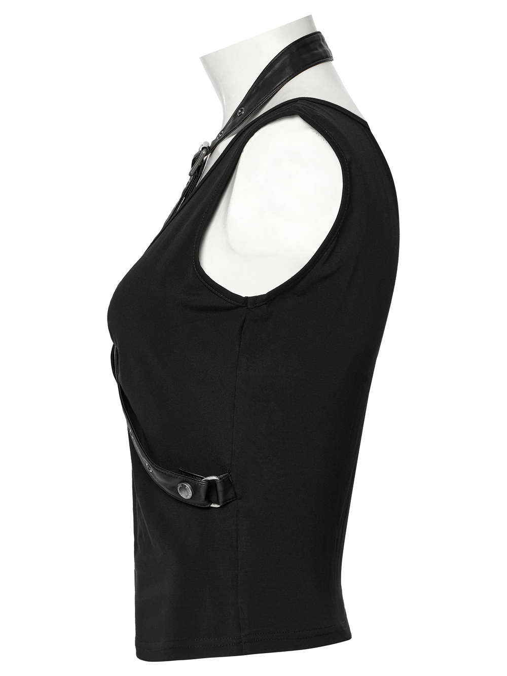 V-neck Tank Top with Faux Leather Straps and Cross Loops