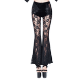 Velvet Flare Black Pants: Lace and Embroidery Trousers