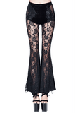 Velvet Flare Black Pants: Lace and Embroidery Trousers
