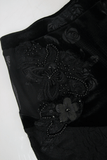 Velvet Flare Black Pants: Lace and Embroidery Trousers