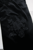 Velvet Flare Black Pants: Lace and Embroidery Trousers