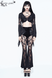 Velvet Flare Black Pants: Lace and Embroidery Trousers