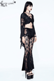 Velvet Flare Black Pants: Lace and Embroidery Trousers