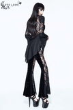 Velvet Flare Black Pants: Lace and Embroidery Trousers