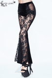 Velvet Flare Black Pants: Lace and Embroidery Trousers