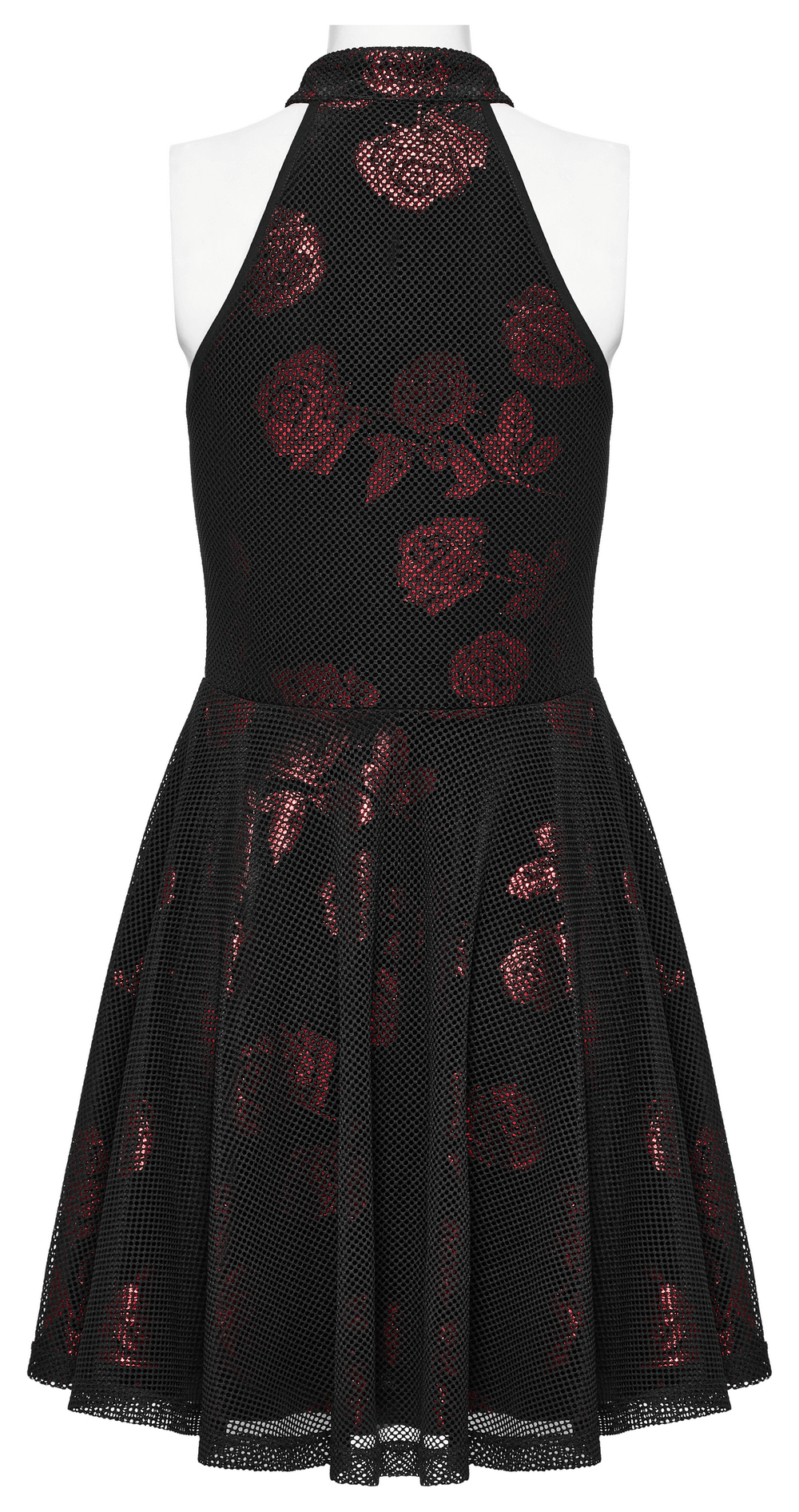 Velvet Goth Dress with Rose Print and Buckle Accents