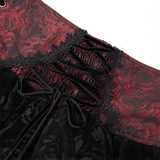 Velvet Gothic Lace-Up Skirt with Cross Embroidery Detail