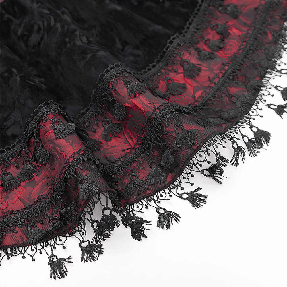 Velvet Gothic Lace-Up Skirt with Cross Embroidery Detail