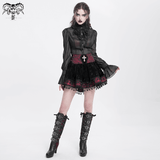Velvet Gothic Lace-Up Skirt with Cross Embroidery Detail
