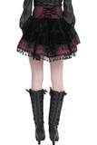 Velvet Gothic Lace-Up Skirt with Cross Embroidery Detail
