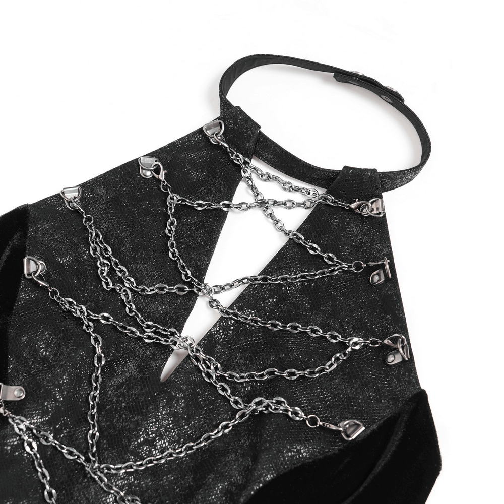 Velvet Gothic Maxi Dress with Chains and Halter Neck