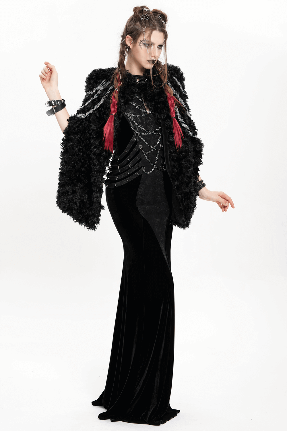 Velvet Gothic Maxi Dress with Chains and Halter Neck