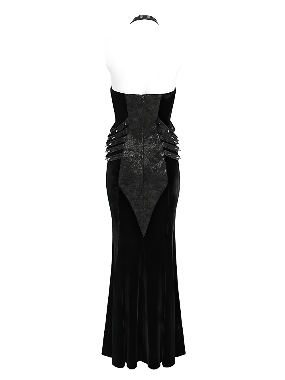 Velvet Gothic Maxi Dress with Chains and Halter Neck
