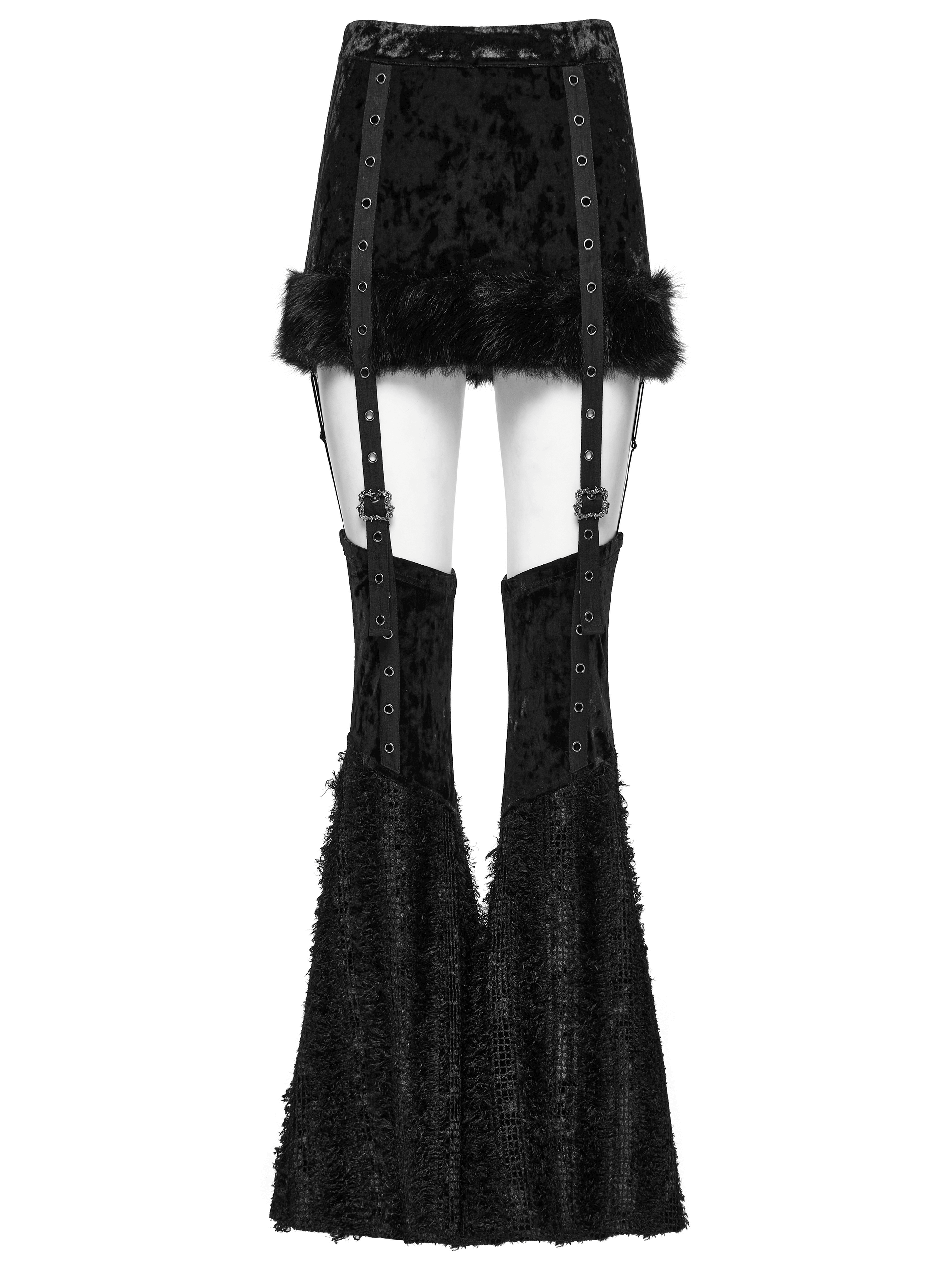 Velvet Gothic Skirt with Fur Trim and Removable Flared Pants
