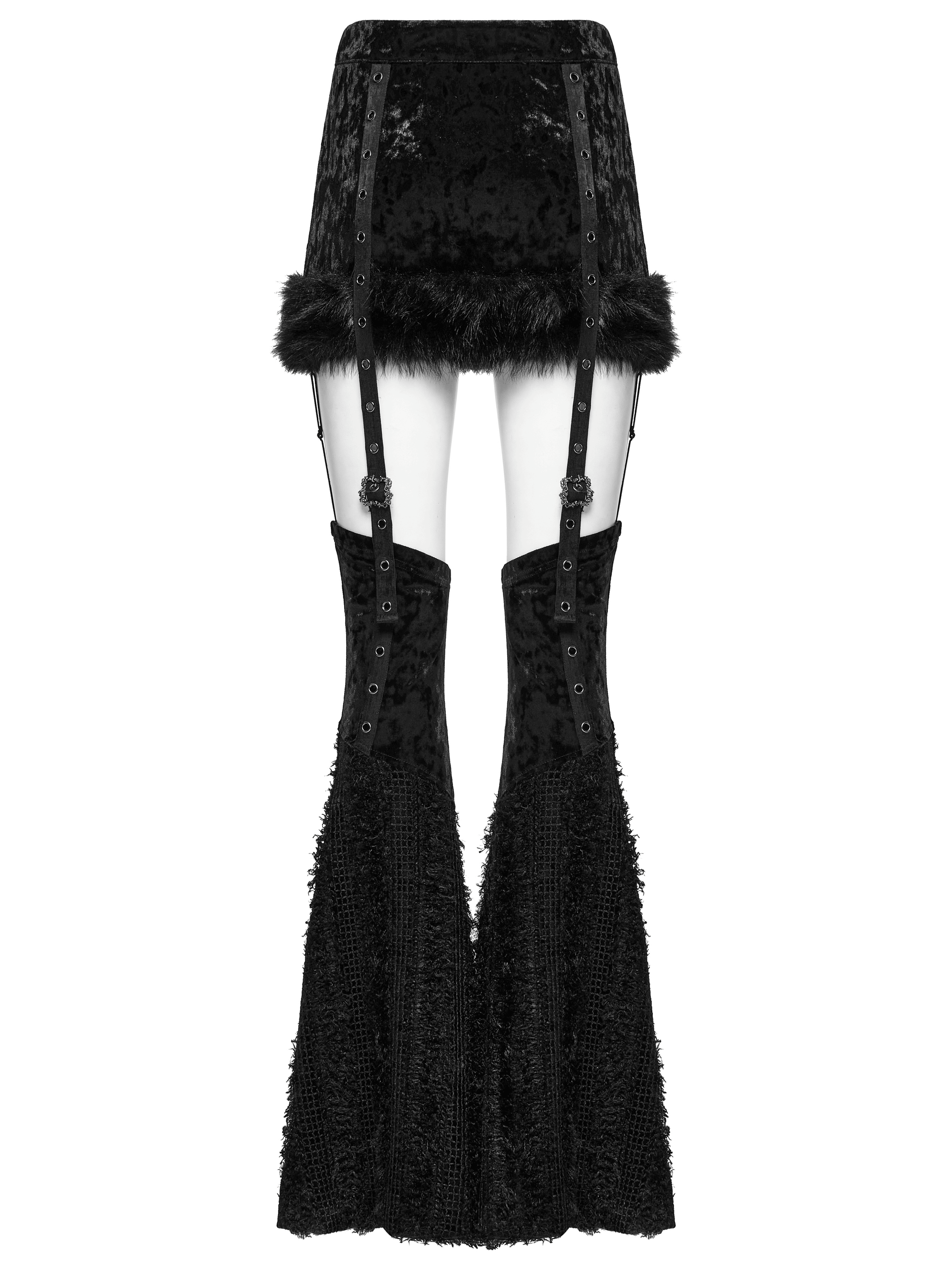 Velvet Gothic Skirt with Fur Trim and Removable Flared Pants