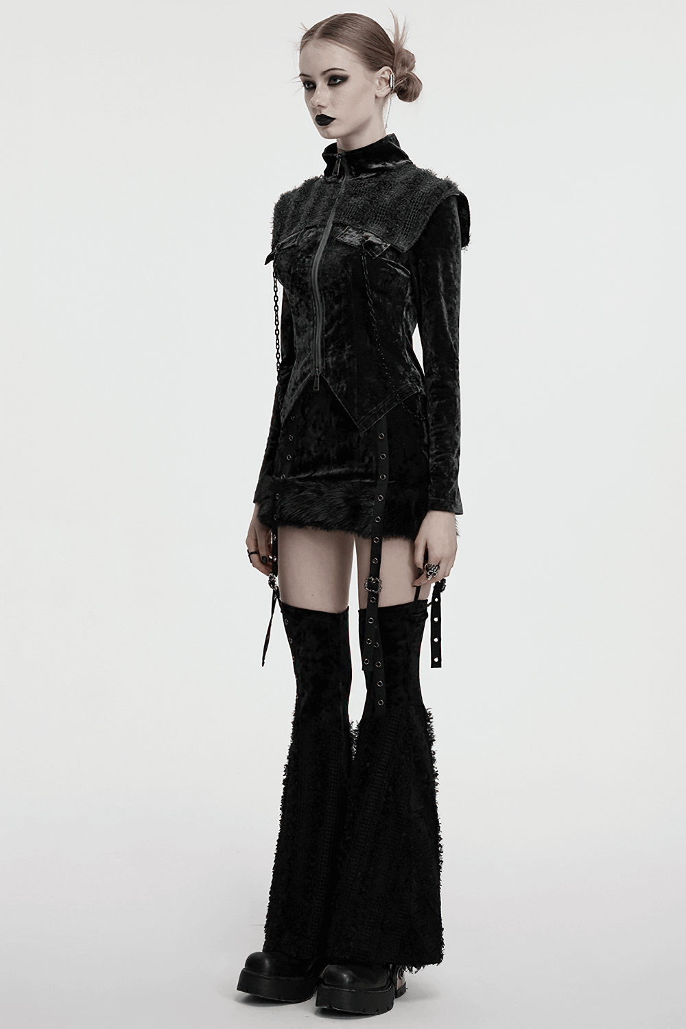 Velvet Gothic Skirt with Fur Trim and Removable Flared Pants