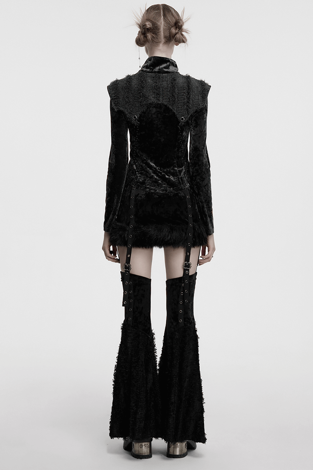 Velvet Gothic Skirt with Fur Trim and Removable Flared Pants