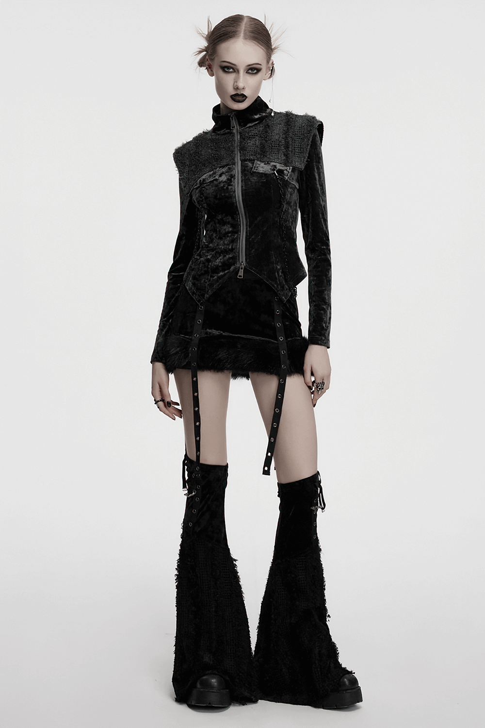 Velvet Gothic Skirt with Fur Trim and Removable Flared Pants