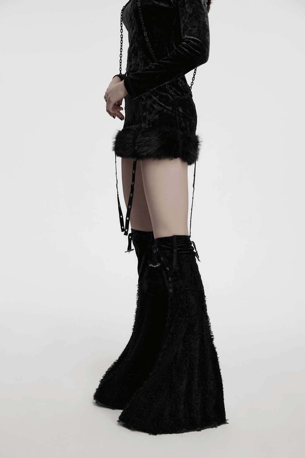 Velvet Gothic Skirt with Fur Trim and Removable Flared Pants