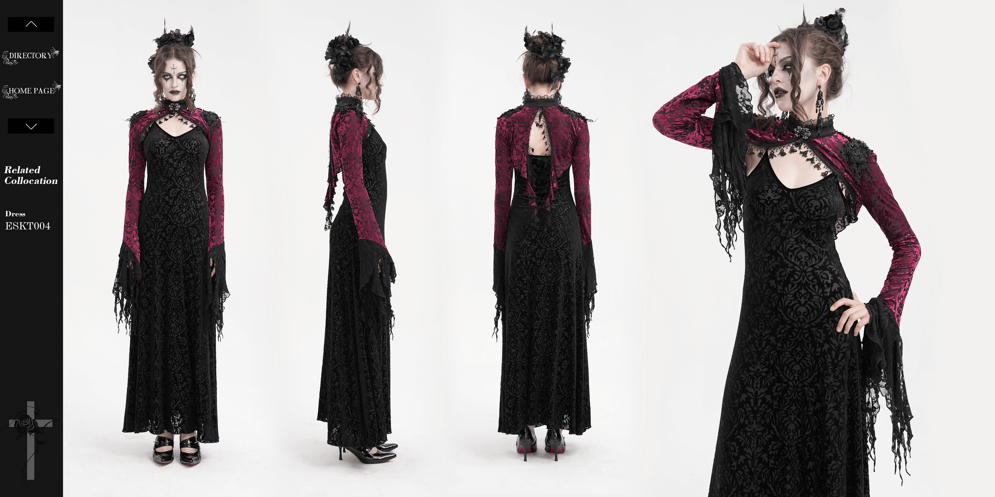 Victorian-Inspired Burgundy Lace Bolero with Bell Sleeves