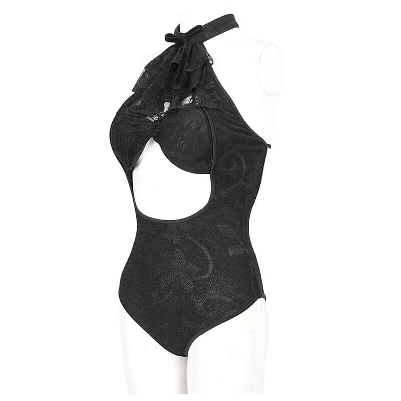 Vintage Cutout One-Piece Swimsuit - Gothic Elegance